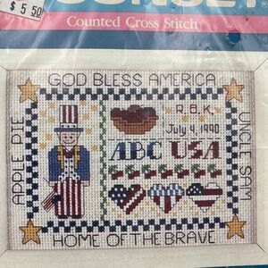 VTG 1989 SEALED Sunset Cross Stitch Uncle Sam Sampler 7x5"‎ USA #16531